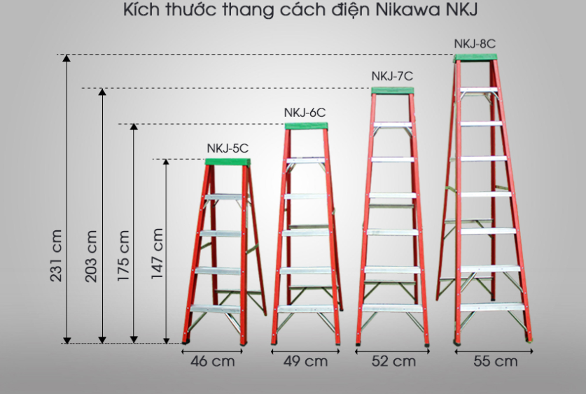 Kich thước của thang nhôm nikawa